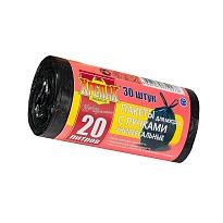 Мешки для мусора 20 л, с ручками, черные, в рулоне 30 шт., ПНД, 10 мкм, 550х440 мм, Крепак, 4607075710276 в Кропоткине