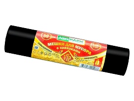 Мешки для мусора 120 л, с завязками, черные, в рулоне 10 шт., ПНД, 15 мкм, 800х750 мм, VIP, Z12010black в Кропоткине