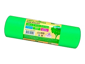 Мешки для мусора 240 л, ароматизированные, биоразлагаемые, зеленые, в рулоне 10 шт., ПВД 40 мкм, 1500х1100 мм, PURE ECOLOGY, bio24010120 в Кропоткине