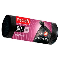 Мешки для мусора 60 л, черные, в рулоне 20 шт., ПНД, 7,4 мкм, 720х600 мм, PACLAN, 600820 в Кропоткине