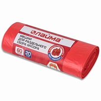 Мешки для мусора 60 л, красный, в рулоне 20 шт., ПНД, 10 мкм, 680х580 мм, LAIMA, 606702 в Кропоткине