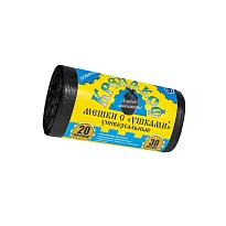 Мешки для мусора 20 л, с ушками, черные, в рулоне 30 шт., ПНД, 10 мкм, 550х440 мм, Крепакоф, 4607075710405 в Кропоткине