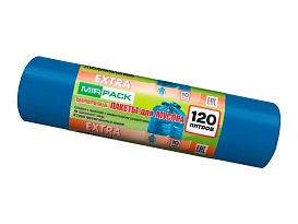 Мешки для мусора 120 л, синие, в рулоне 10 шт., ПНД, 14 мкм, 1100х700 мм, EXTRA, ex1201802 в Кропоткине