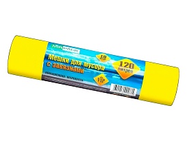 Мешки для мусора 120 л, с завязками, желтые, в рулоне 10 шт., ПНД, 15 мкм, 800х750 мм, VIP, Z12010yel в Кропоткине