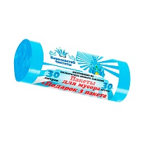 Мешки для мусора 30 л, голубые, в рулоне 30 шт. + 3 пакета в подарок, ПНД, 5 мкм, 560х480 мм, Королевство Чистоты, МК3964 (ПЭКЧ-30-30г) в Кропоткине