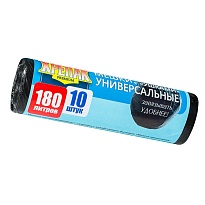 Мешки для мусора 180 л, с ушками, черные, в рулоне 10 шт., ПНД, 20 мкм, 1150х800 мм, Крепак, 4607075710498 в Кропоткине