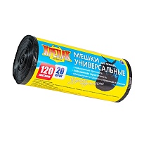Мешки для мусора 120 л, черные, в рулоне 20 шт., ПНД, 15 мкм, 1100х700 мм, Крепак, 4607075710207 в Кропоткине