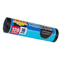 Мешки для мусора 120 л, с ушками, черные, в рулоне 10 шт., ПНД, 15 мкм, 1100х700 мм, Крепак, 4607075710474 в Кропоткине