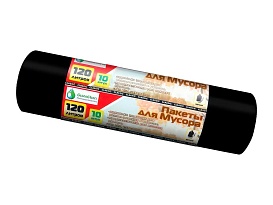 Мешки для мусора 120 л, черные, в рулоне 10 шт., ПНД, 12 мкм, 1100х700 мм, MIRPACK Classik, 1201011 в Кропоткине