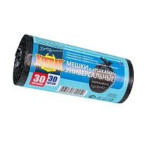 Мешки для мусора 30 л, с ушками, черные, в рулоне 30 шт., ПНД, 9 мкм, 600х500 мм, Крепак, 4607075710450 в Кропоткине