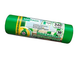 Мешки для мусора 240 л, ароматизированные, зеленые, в рулоне 10 шт., ПВД 45 мкм, 1300х930 мм, PREMIUM+, 240108301 в Кропоткине