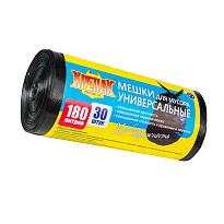 Мешки для мусора 180 л, черные, в рулоне 30 шт., ПНД, 20 мкм, 1150х800 мм, Крепак, 4607075710139 в Кропоткине