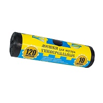 Мешки для мусора 120 л, с ушками, черные, в рулоне 10 шт., ПНД, 13 мкм, 1050х680 мм, Крепакоф, 4607075710252 в Кропоткине
