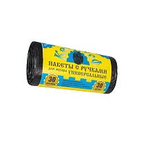 Мешки для мусора 30 л, с ручками, черные, в рулоне 30 шт., ПНД, 9 мкм, 620х480 мм, Крепакоф, 4607075710665 в Кропоткине Мешки для мусора 30 л, с ручками, черные, в рулоне 30 шт., ПНД, 9 мкм, 620х480 мм, Крепакоф, 4607075710665 в Кропоткине