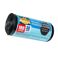 Мешки для мусора 180 л, с ушками, черные, в рулоне 30 шт., ПНД, 20 мкм, 1150х800 мм, Крепак, 4607075710399 в Кропоткине