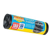 Мешки для мусора 180 л, черные, в рулоне 10 шт., ПНД, 20 мкм, 1150х800 мм, Крепак, 4607075710481 в Кропоткине