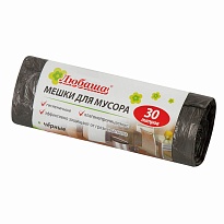 Мешки для мусора 30 л, черные, в рулоне 20 шт., ПНД, 5 мкм, 550х470 мм, Любаша эконом, 605329 в Кропоткине