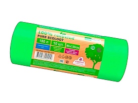 Мешки для мусора 180 л, ароматизированные, биоразлагаемые, зеленые, в рулоне 10 шт., ПВД, 40 мкм, 1300х930 мм, PURE ECOLOGY, bio1801081 в Кропоткине
