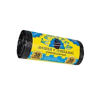 Мешки для мусора 30 л, с ушками, черные, в рулоне 30 шт., ПНД, 8 мкм, 580х460 мм, Крепакоф, 4607075710412 в Кропоткине