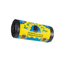 Мешки для мусора 30 л, с ушками, черные, в рулоне 30 шт., ПНД, 8 мкм, 580х460 мм, Крепакоф, 4607075710238 в Кропоткине