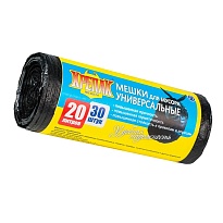 Мешки для мусора 20 л, черные, в рулоне 30 шт., ПНД, 10 мкм, 550х440 мм, Крепак, 4607075710092 в Кропоткине