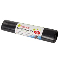 Мешки для мусора 240 л, черные, в рулоне 5 шт., ПВД 30 мкм, 1300х900 мм, Любаша, 605338 в Кропоткине