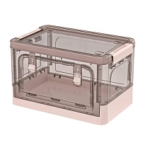 Ящик пластиковый складной прозрачный коричневый, дно розовое, 360х235х230 мм, с колесиками в Кропоткине